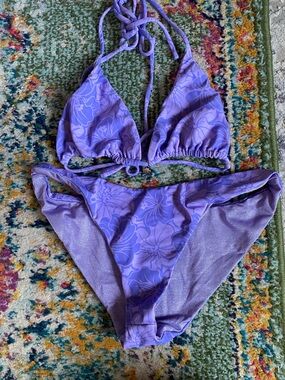 Purple Floral Halter Bikini Set
